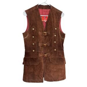 Vintage EL TORO leather Suede buckle closing brown long vest medium
